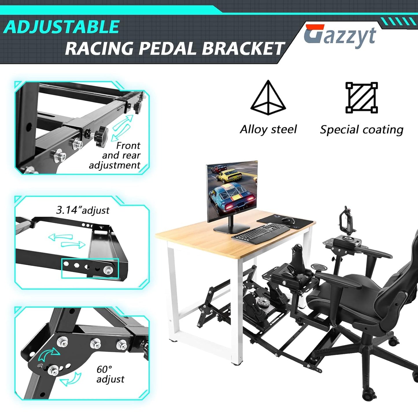 Gazzyt Flight Racing Pedal Stand Fits for Logitech,Thrustmaster, Fanatec G27 G29 G920 T248 Pedals Foldable Game Pedal Bracket(Only Included Pedal Stand)