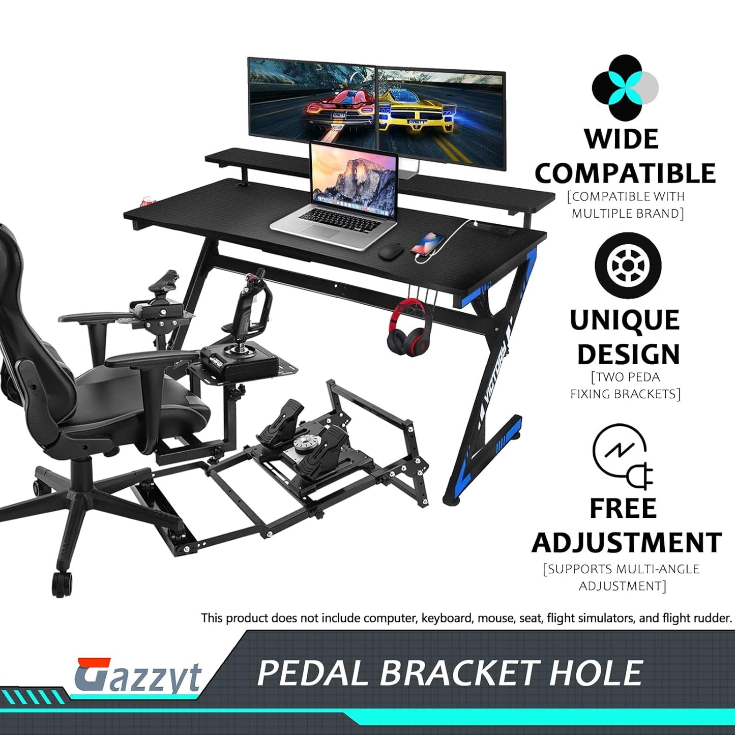 Gazzyt Flight Racing Pedal Stand Fits for Logitech,Thrustmaster, Fanatec G27 G29 G920 T248 Pedals Foldable Game Pedal Bracket(Only Included Pedal Stand)