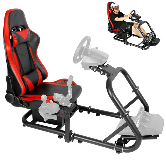 G27 Racing Simulator Cockpit Red Racing Seat fit for Logitech G29 G920 Thrustmaster T300RS Fanatec Large Round Tube Gaming Wheel Stand, Wheel&Pedals Not Included