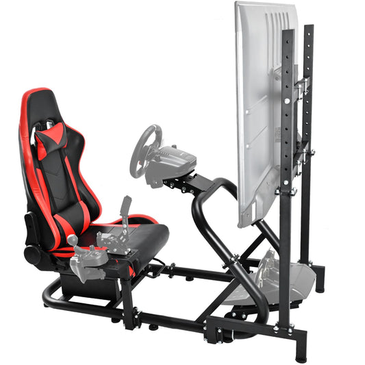 Racing Simulator Cockpit Red Racing Seat Stand with Monitor Mount Compatible with Logitech G27 G29 G920 Thrustmaster Fanatec without TV Shifter Wheel Pedals