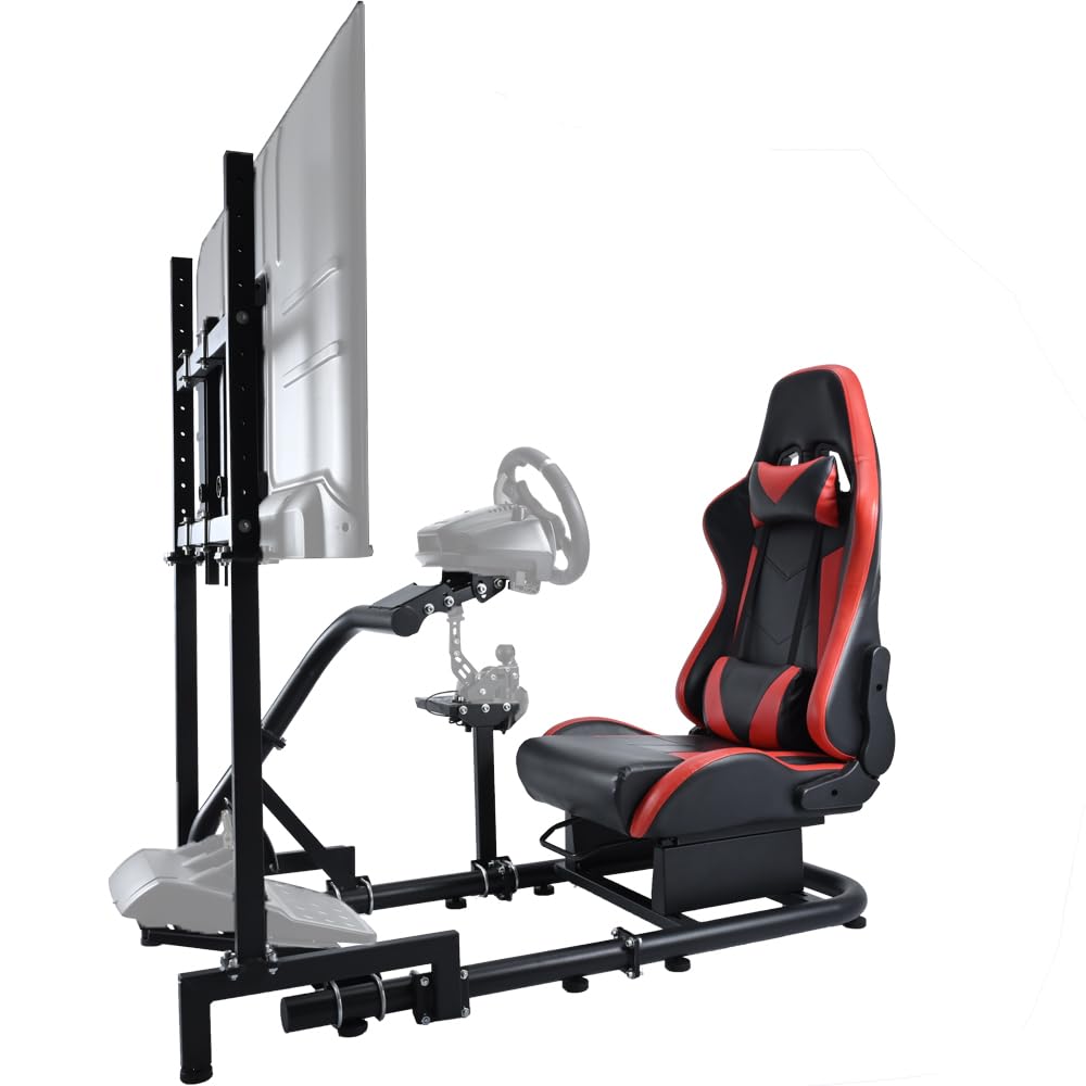 Racing Simulator Cockpit Stand with Monitor Stand Red Seat fit for G29 G27 G920 G923 Thrustmaster Fanatec Racing Wheel Frame TV&Shifter&Wheel&Pedals Not Included