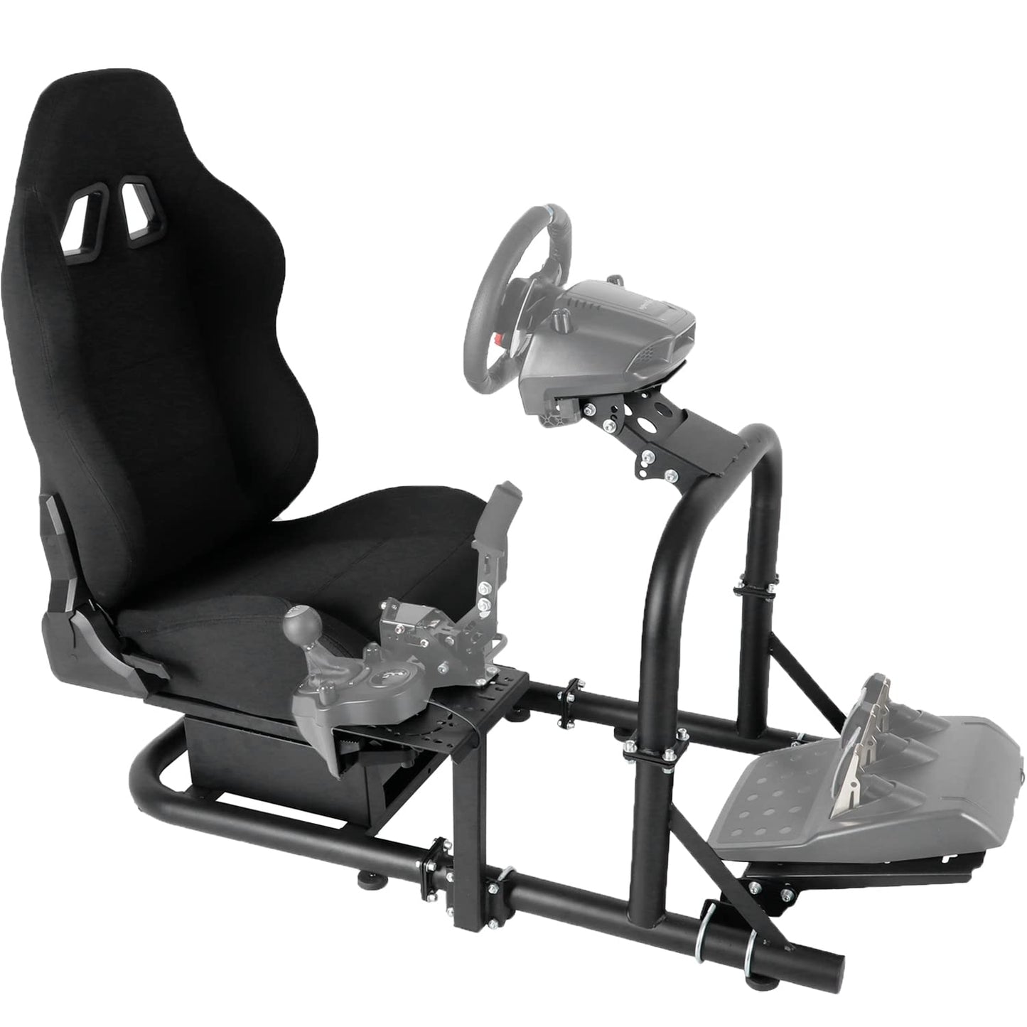 Upgrade Racing Simulator Cockpit Stand with Black Racing Seat fit for Logitech G27 G29 G923, Thrustmaster, Fanatec, Adjustable Wheel Stand,Handbrake&Shifter&Wheel&Pedal Not Included