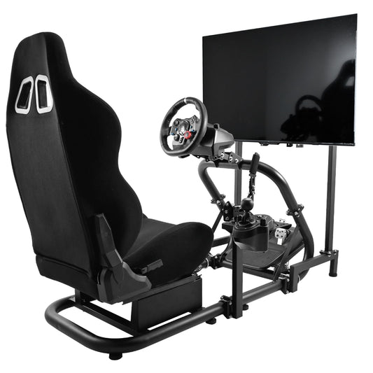 Racing Simulator Cockpit Black Racing Seat Stand with Monitor Mount Compatible with Logitech G27 G29 G920 G923 Thrustmaster Fanatec without TV Shifter Wheel Pedals