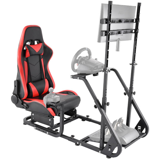 Racing Simulator Cockpit Adjustable Red Racing Seat with Monitor Stand fit for Logitech G27 G29, Thrustmaster, Fanatec, Driving Wheel Stand without TV Wheels Pedals Shifter