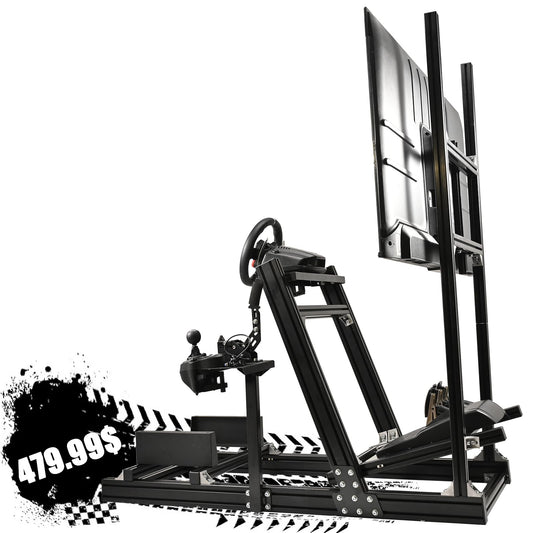 G920 Racing Simulator Cockpit Stand with Monitor Frame Fit for Logitech G29 G923 X52 X56, Thrustmaster, Fanatec, Aluminum Sim Racing Cockpit without Wheel,Pedal,Handbrake,Shifter,TV