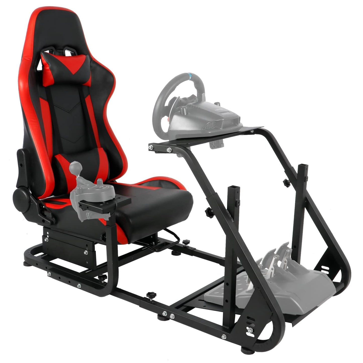 Racing Simulator Cockpit Adjustable Red Racing Seat with Installable Monitor Stand Section Fit for Logitech G29 G920 G923, Thrustmaster, Fanatec, Driving Wheel Stand without Wheel Pedal Shifter