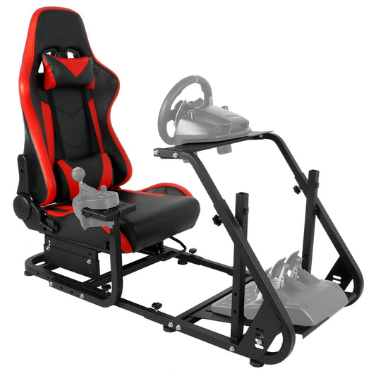 Racing Simulator Cockpit Adjustable Red Racing Seat with Installable Monitor Stand Section Fit for Logitech G29 G920 G923, Thrustmaster, Fanatec, Driving Wheel Stand without Wheel Pedal Shifter