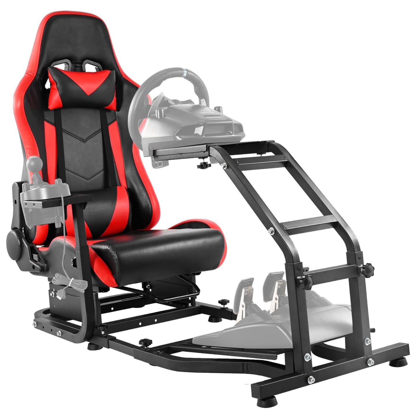 Racing Simulator Cockpit Stand with Red Racing Chair Adjustable Racing Wheel Stand fit for Logitech,Thrustmaster, G27 G29 G920, T300 T248 without Wheel Pedal and Shifter