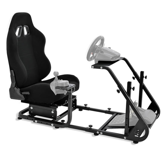 Racing Simulator Cockpit Adjustable Racing Seat with Monitor Arm Section Fit for Logitech G29 G920 G923, Thrustmaster, Fanatec, Sim Racing Cockpit without Wheel Pedal Shifter