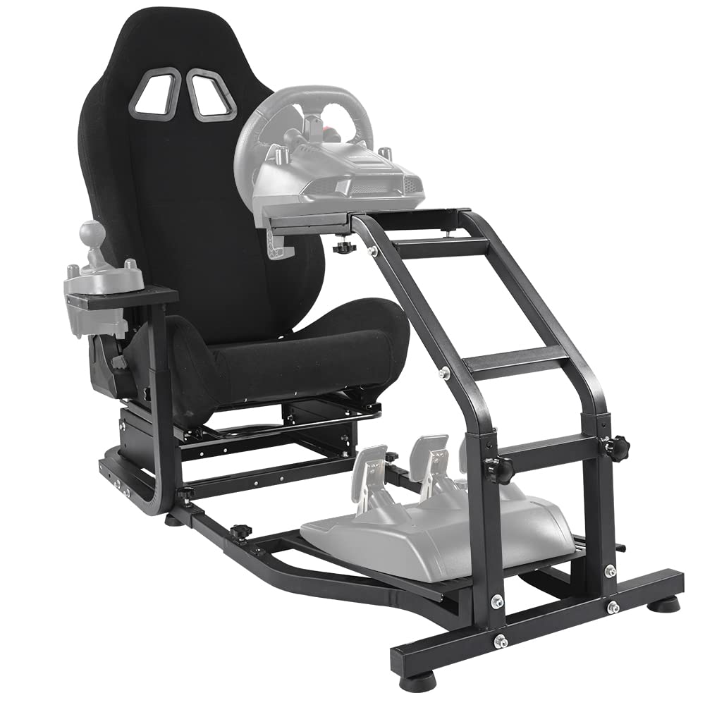 Racing Simulator Cockpit Stand with Black Chair Adjustable Racing Wheel Stand Fits for Logitech/Thrustmaster G27 G29 G920, T300 T300RS T248, without Wheel Pedal and Shifter