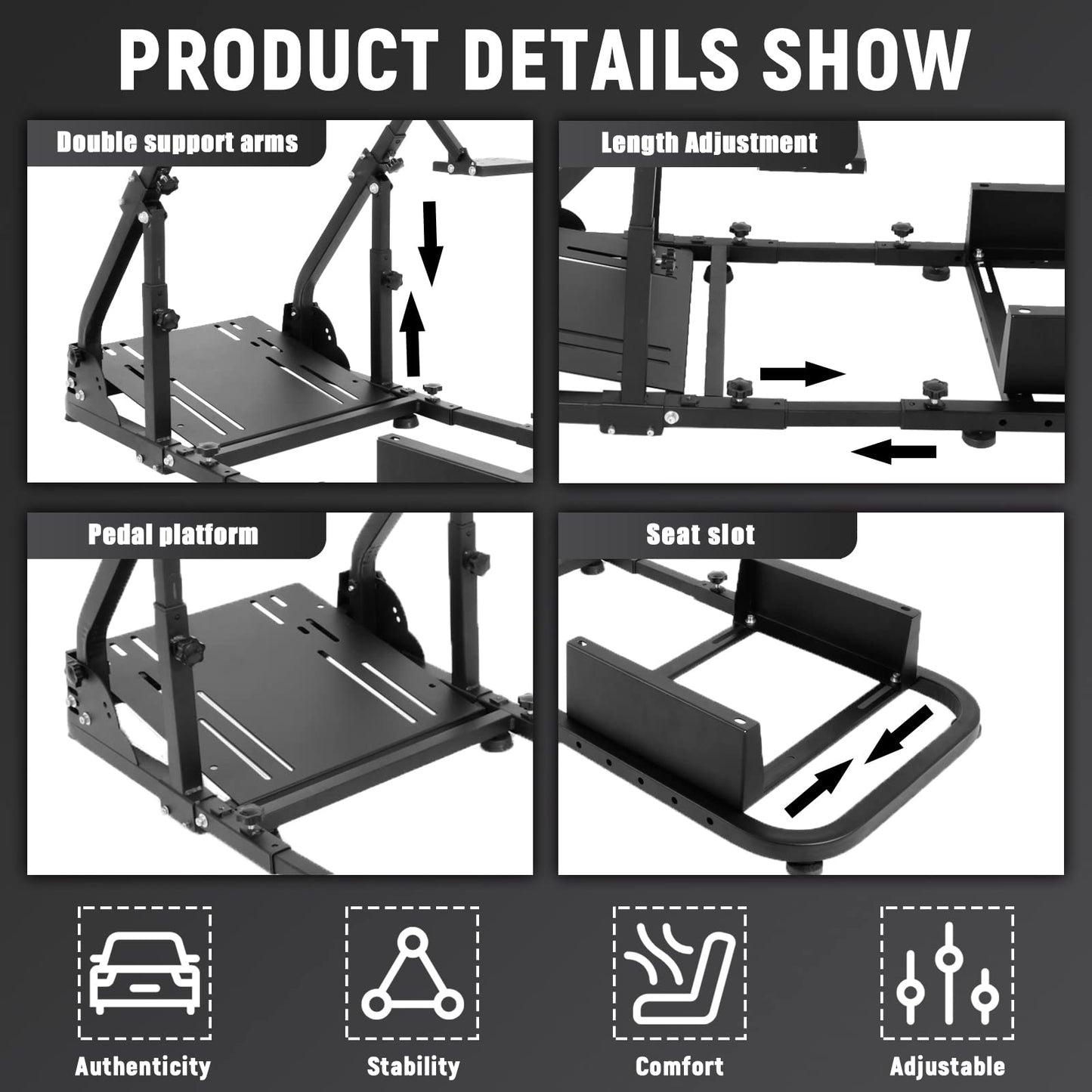 Adjustable Racing Simulator Cockpit Stand with Support Arms with Red Racing Seat Fit for Logitech G29 G920 G923,Steering Wheel Shifter Pedal and Seat Not Included