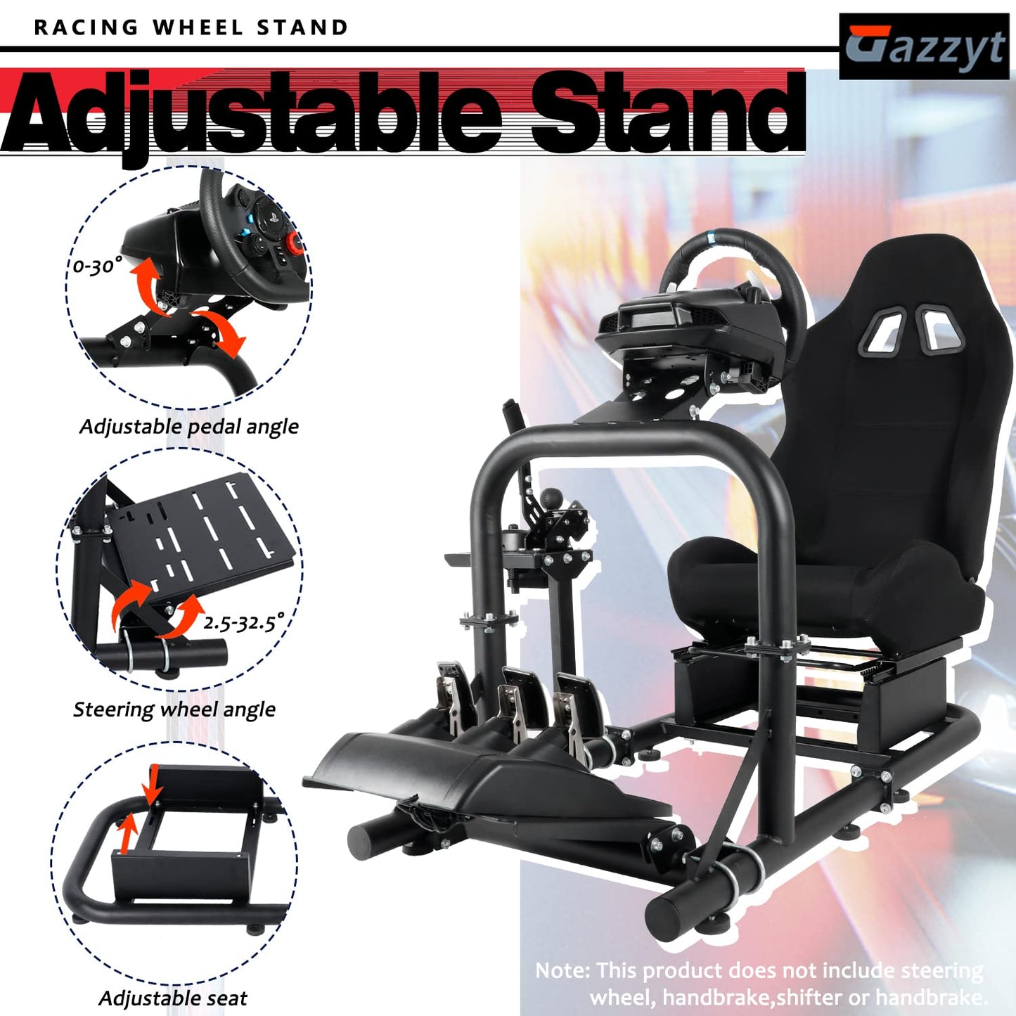 Upgrade Racing Simulator Cockpit Stand with Black Racing Seat fit for Logitech G27 G29 G923, Thrustmaster, Fanatec, Adjustable Wheel Stand,Handbrake&Shifter&Wheel&Pedal Not Included
