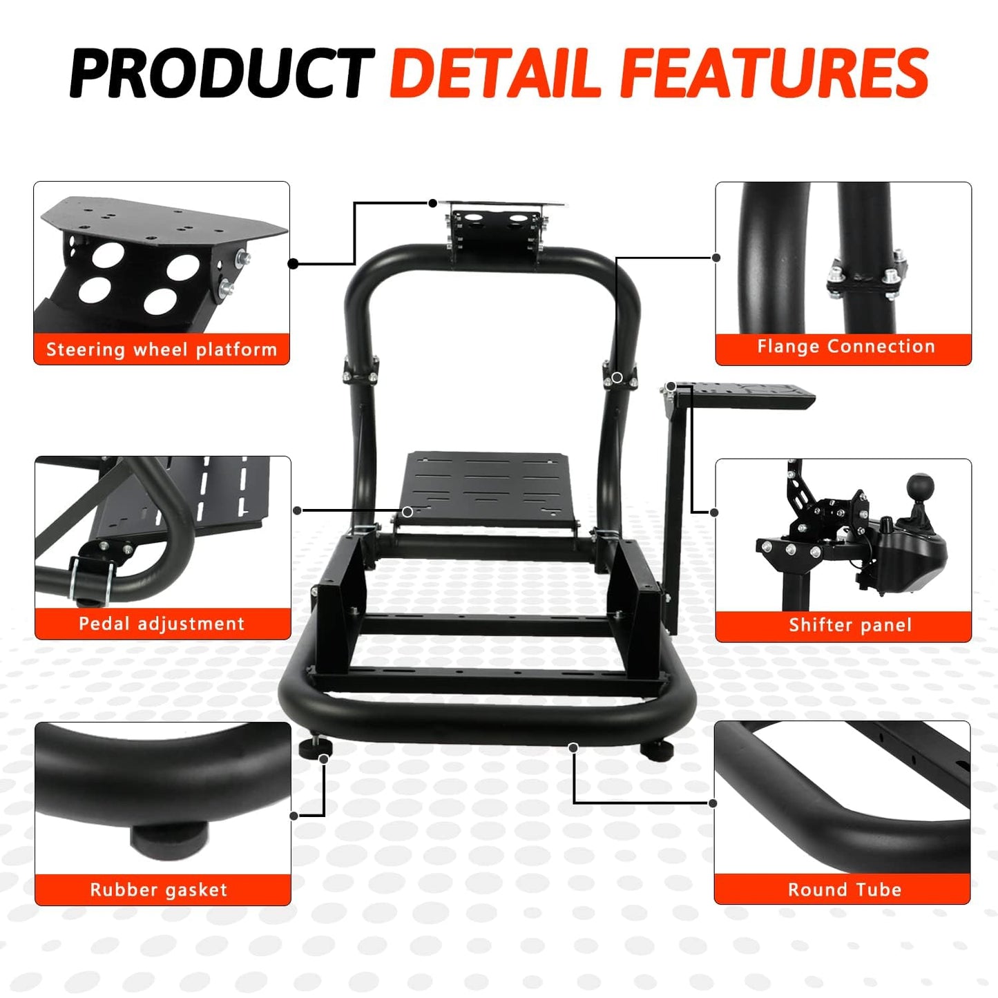 Racing Simulator Cockpit 50mm Arm Round Tube fit for Logitech,Thrustmaster,Fanatec G25 G27 G29 T248 T300 Adjustable Steering Wheel Stand without Wheel,Pedal,Shifter,handbrake and Seat