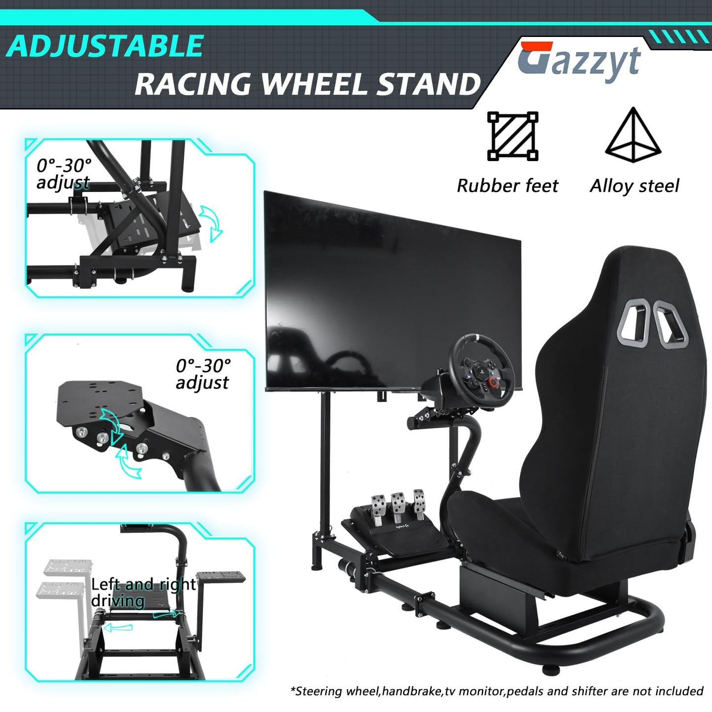 Racing Simulator Cockpit Stand with Monitor Stand Black Seat fit for G29 G27 G920 G923 Thrustmaster Fanatec Racing Wheel Frame TV&Shifter&Wheel&Pedals Not Included
