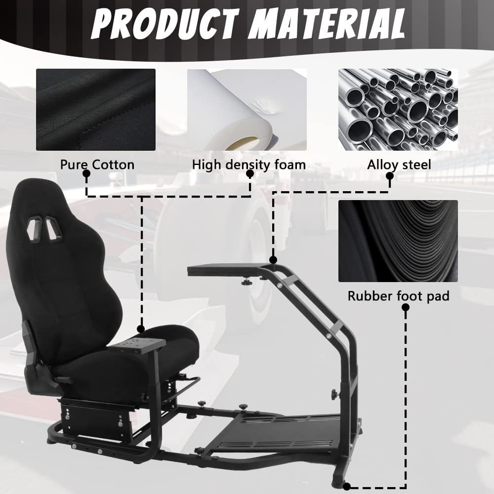 Racing Simulator Cockpit Stand with Black Chair Adjustable Racing Wheel Stand Fits for Logitech/Thrustmaster G27 G29 G920, T300 T300RS T248, without Wheel Pedal and Shifter