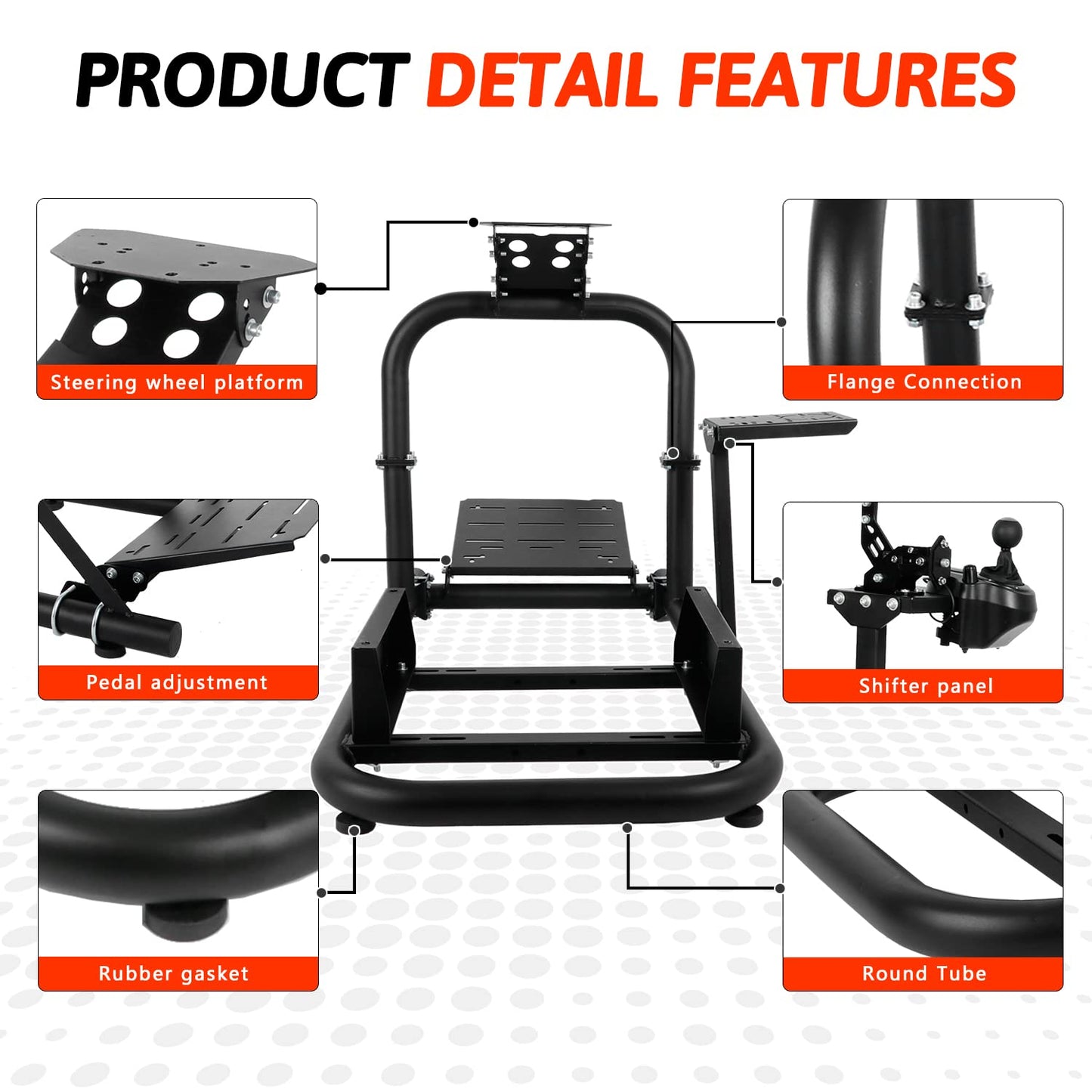 Racing Simulator Cockpit Vertical Structure 50mm Round Tube fit for Logitech,Thrustmaster,Fanatec,Moza G25 G27 G29 G920 T248 Adjustable without Wheel,Pedal,Shifter,handbrake,Seat