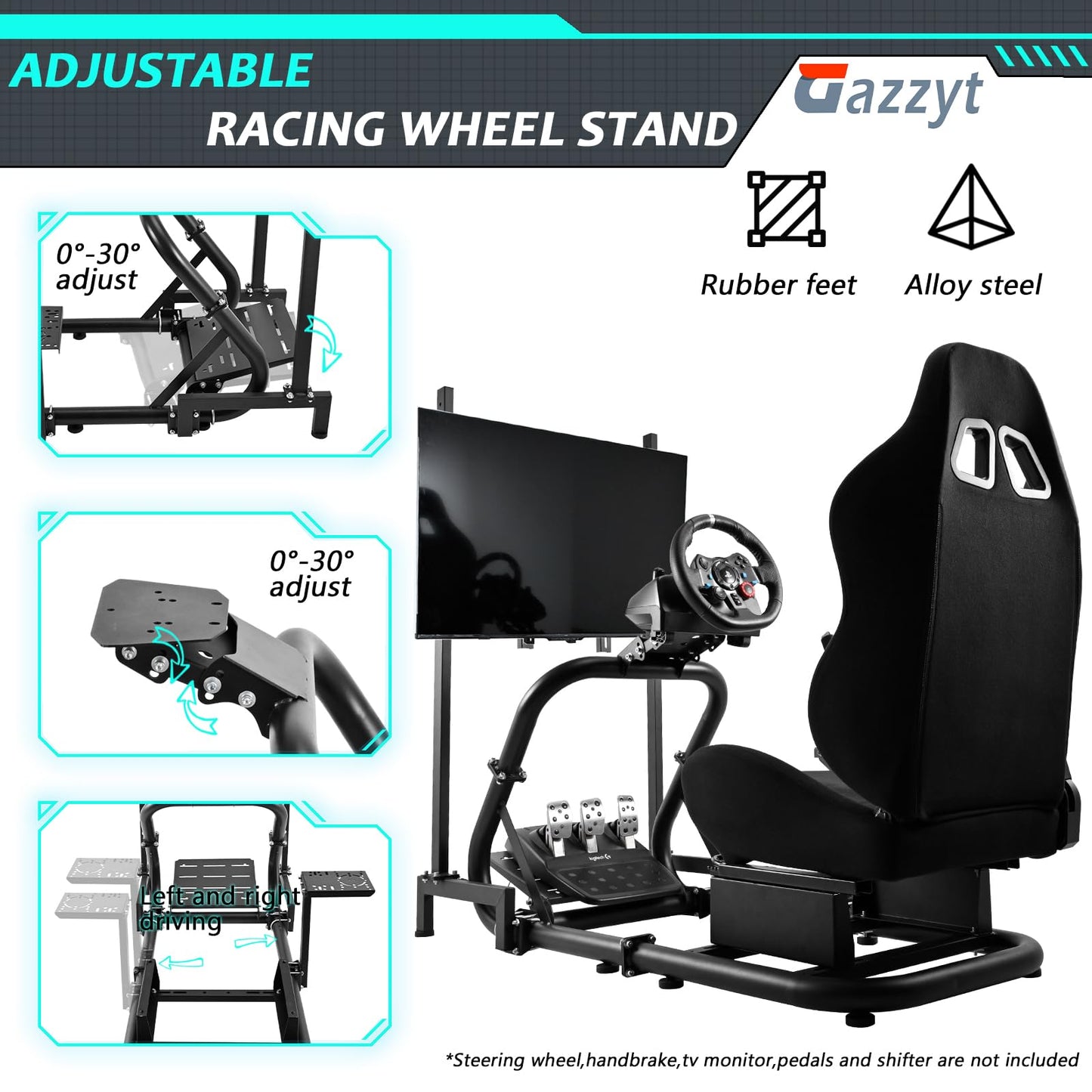 Racing Simulator Cockpit Black Racing Seat Stand with Monitor Mount Compatible with Logitech G27 G29 G920 G923 Thrustmaster Fanatec without TV Shifter Wheel Pedals
