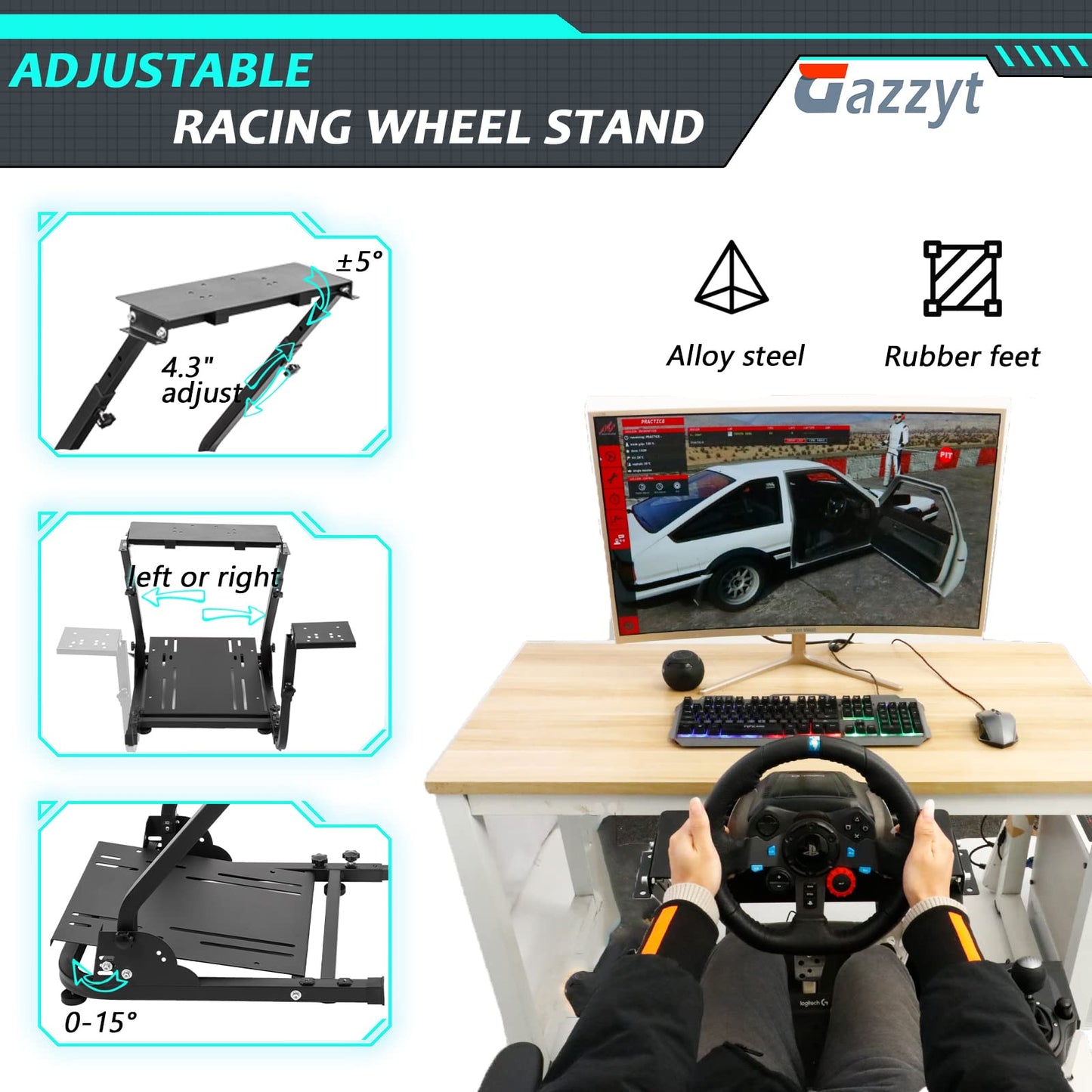 Steering Wheel Stand with Shifter Mount Foldable Adjustable Compatible with Logitech,Thrustmaster G29 G920 G923 T248 T300 Racing Wheel Stand Gaming Frame Wheel and Pedal Not Include