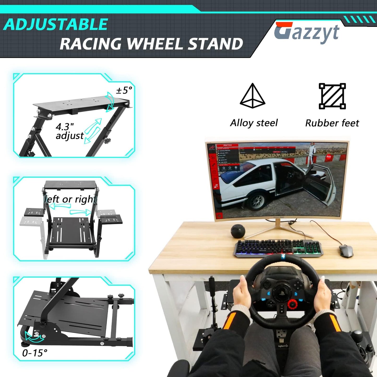 G920 Racing Steering Wheel with Double Shifter Foldable Fit for Logitech,Thrustmaster G29,G923,T150,T248 Wheel Stand Frame Driving Mount without Wheel Shifter and Pedal