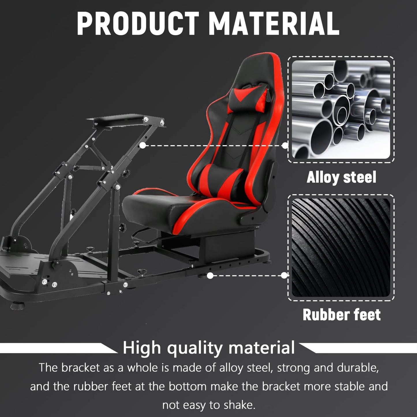 Adjustable Racing Simulator Cockpit Stand with Support Arms with Red Racing Seat Fit for Logitech G29 G920 G923,Steering Wheel Shifter Pedal and Seat Not Included