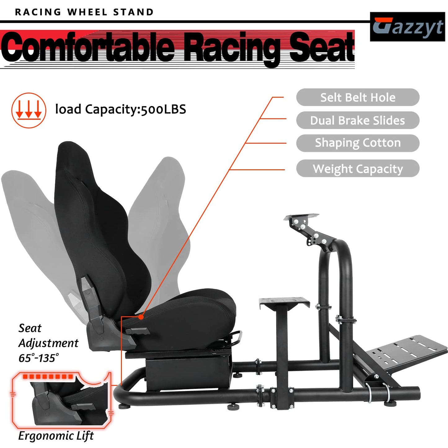 Upgrade Racing Simulator Cockpit Stand with Black Racing Seat fit for Logitech G27 G29 G923, Thrustmaster, Fanatec, Adjustable Wheel Stand,Handbrake&Shifter&Wheel&Pedal Not Included