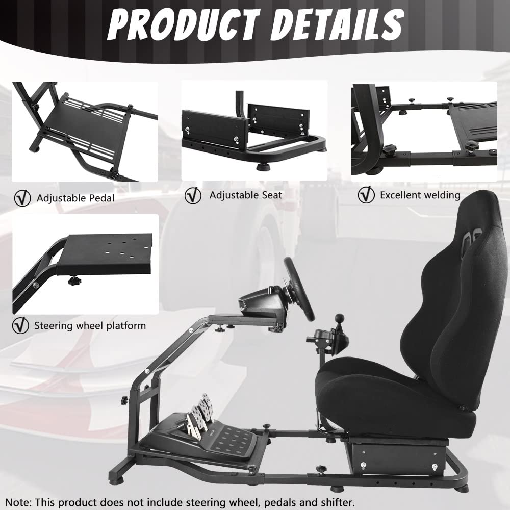 Racing Simulator Cockpit Stand with Black Chair Adjustable Racing Wheel Stand Fits for Logitech/Thrustmaster G27 G29 G920, T300 T300RS T248, without Wheel Pedal and Shifter