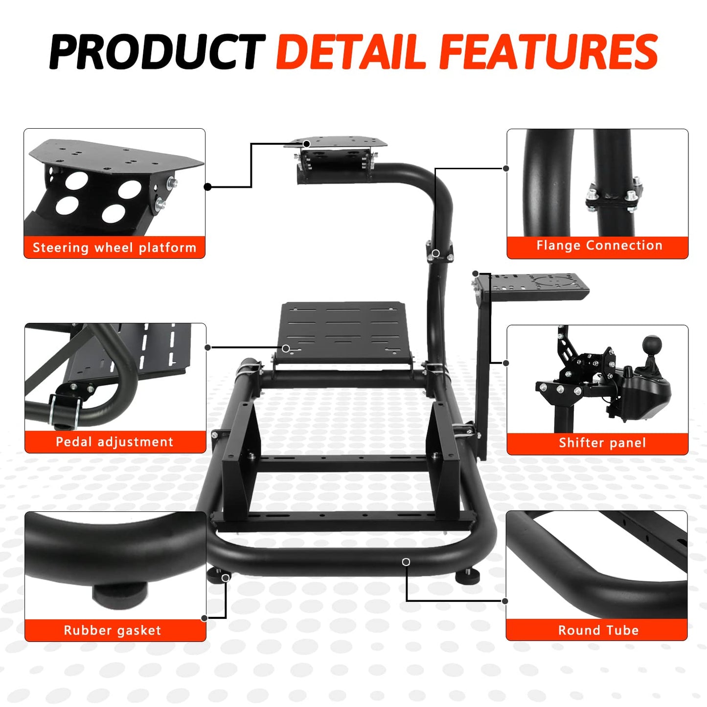 Racing Simulator Cockpit 50mm Single Arm Round Tube fit for Logitech,Thrustmaster,Fanatec G25 G27 G29 G920 G923 T248 T300 T300RS Stable Wheel,Pedal,Shifter,handbrake,Seat Not Included