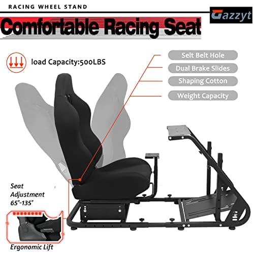 Racing Simulator Cockpit Adjustable Racing Seat with Monitor Arm Section Fit for Logitech G29 G920 G923, Thrustmaster, Fanatec, Sim Racing Cockpit without Wheel Pedal Shifter