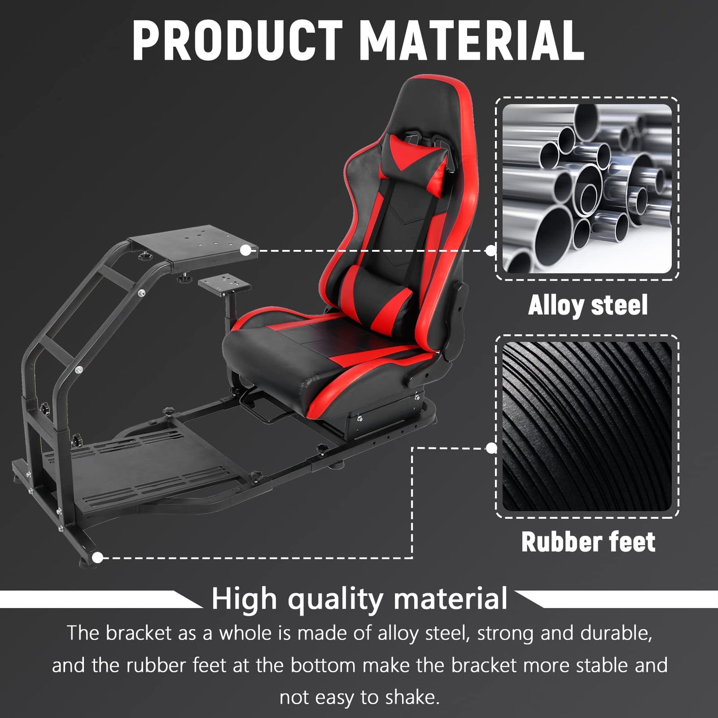 Racing Simulator Cockpit Stand with Red Racing Chair Adjustable Racing Wheel Stand fit for Logitech,Thrustmaster, G27 G29 G920, T300 T248 without Wheel Pedal and Shifter
