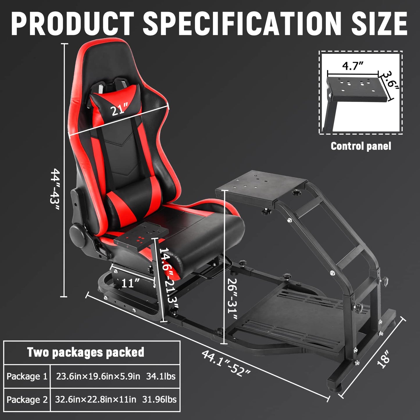 Racing Simulator Cockpit Stand with Red Racing Chair Adjustable Racing Wheel Stand fit for Logitech,Thrustmaster, G27 G29 G920, T300 T248 without Wheel Pedal and Shifter