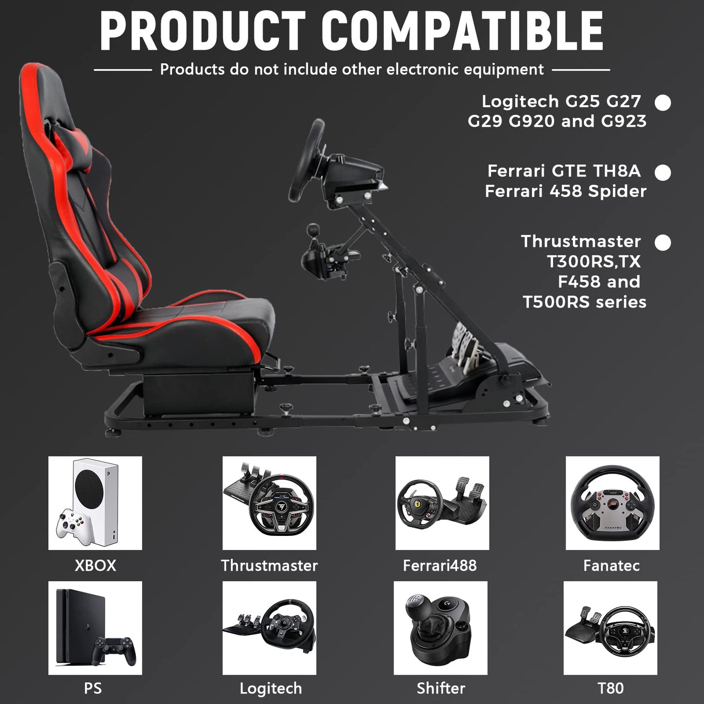 Adjustable Racing Simulator Cockpit Stand with Support Arms with Red Racing Seat Fit for Logitech G29 G920 G923,Steering Wheel Shifter Pedal and Seat Not Included