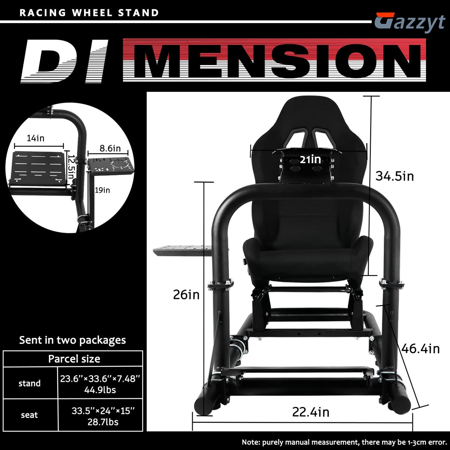 Upgrade Racing Simulator Cockpit Stand with Black Racing Seat fit for Logitech G27 G29 G923, Thrustmaster, Fanatec, Adjustable Wheel Stand,Handbrake&Shifter&Wheel&Pedal Not Included