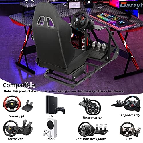 Racing Simulator Cockpit Adjustable Racing Seat with Monitor Arm Section Fit for Logitech G29 G920 G923, Thrustmaster, Fanatec, Sim Racing Cockpit without Wheel Pedal Shifter