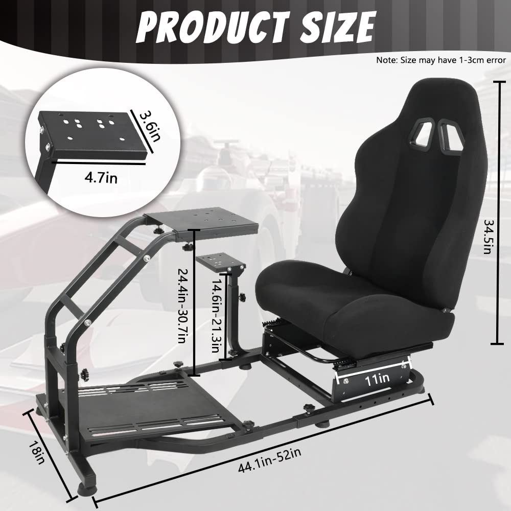 Racing Simulator Cockpit Stand with Black Chair Adjustable Racing Wheel Stand Fits for Logitech/Thrustmaster G27 G29 G920, T300 T300RS T248, without Wheel Pedal and Shifter