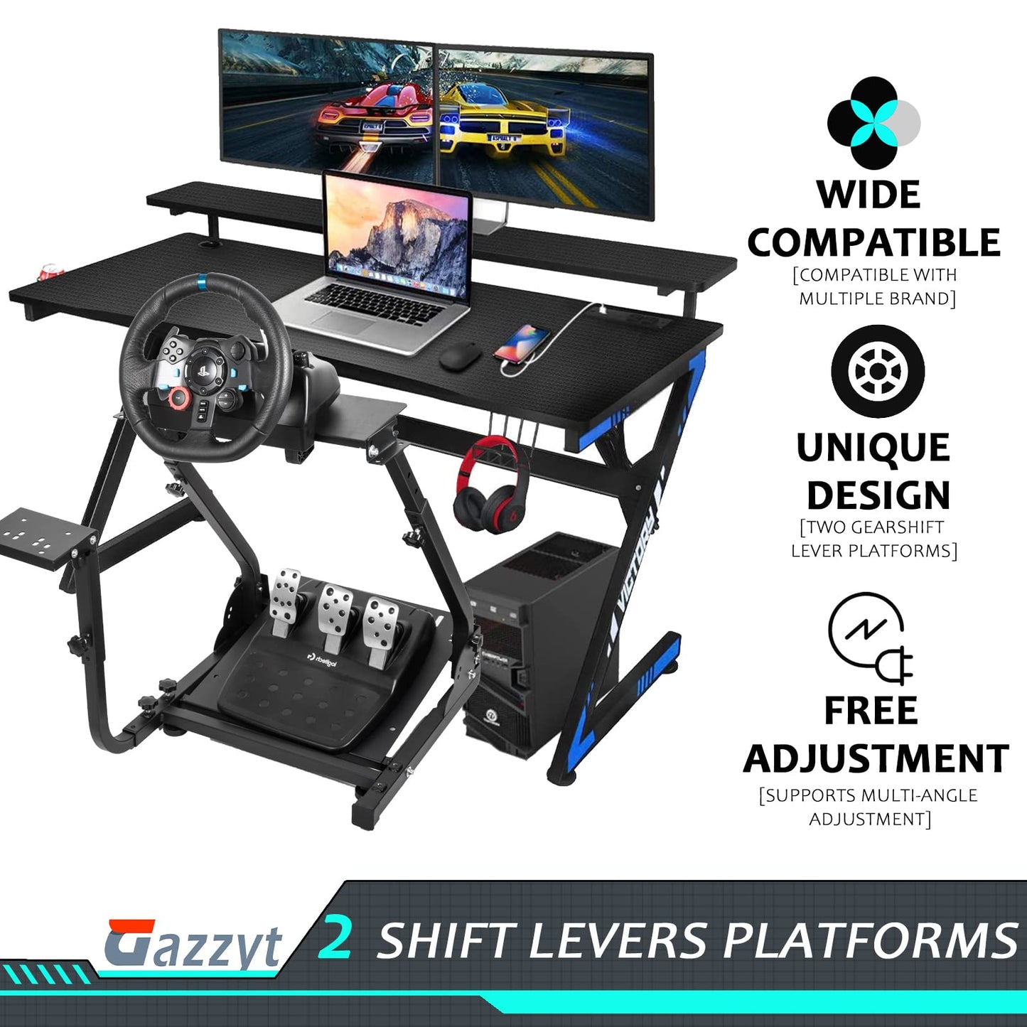 Steering Wheel Stand with Shifter Mount Foldable Adjustable Compatible with Logitech,Thrustmaster G29 G920 G923 T248 T300 Racing Wheel Stand Gaming Frame Wheel and Pedal Not Include