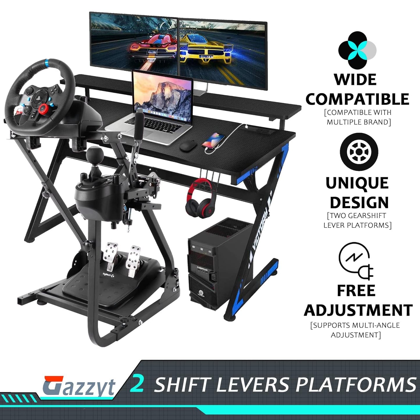 G920 Racing Steering Wheel with Double Shifter Foldable Fit for Logitech,Thrustmaster G29,G923,T150,T248 Wheel Stand Frame Driving Mount without Wheel Shifter and Pedal