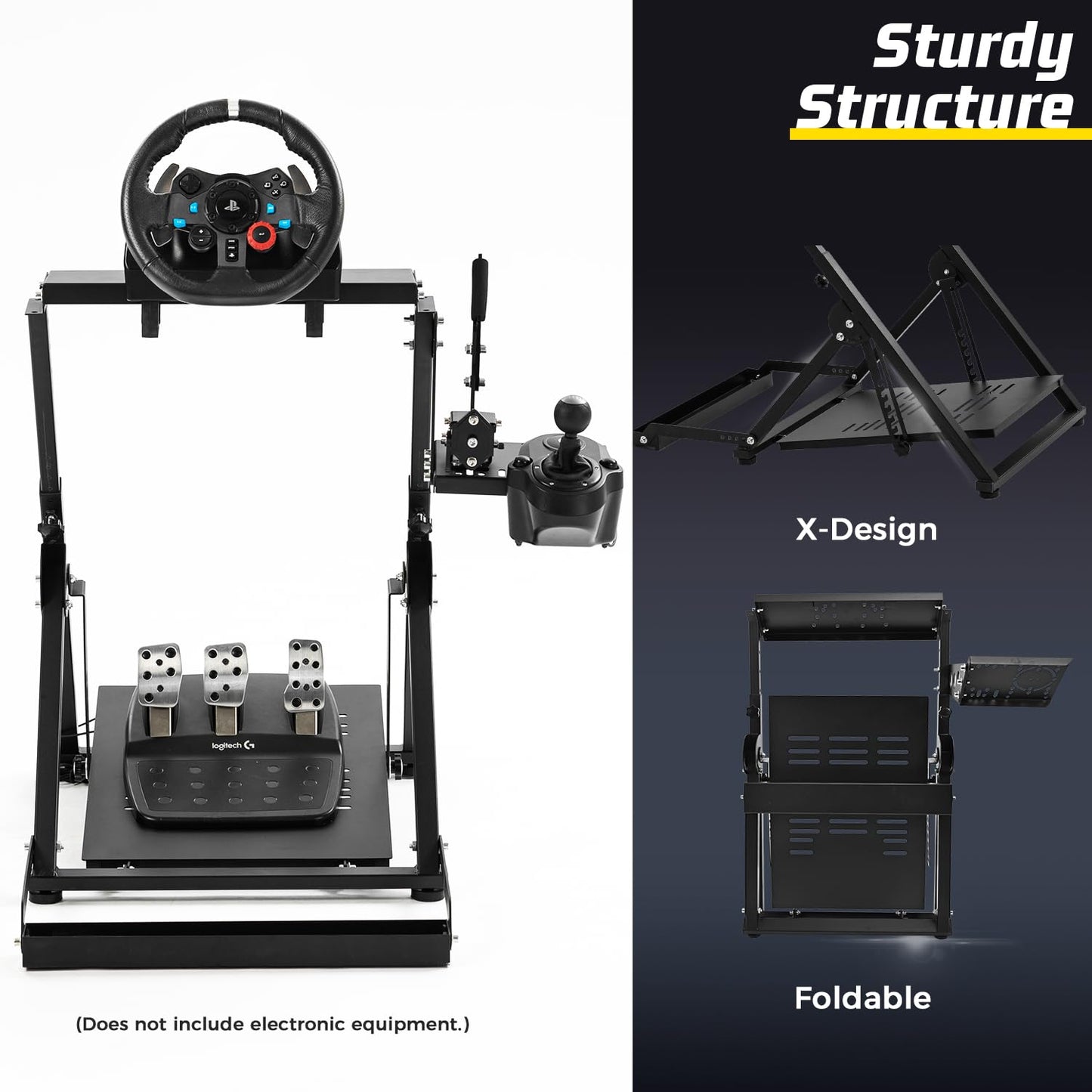 Foldable Racing Steering Wheel Bracket X-shaped Structure Large Panel Stabilizer Mount Fits for Logitech, Thrustmaster, Fanatec G29/G920/G923/G PRO T128 T248 T458 Not Including Gaming Device