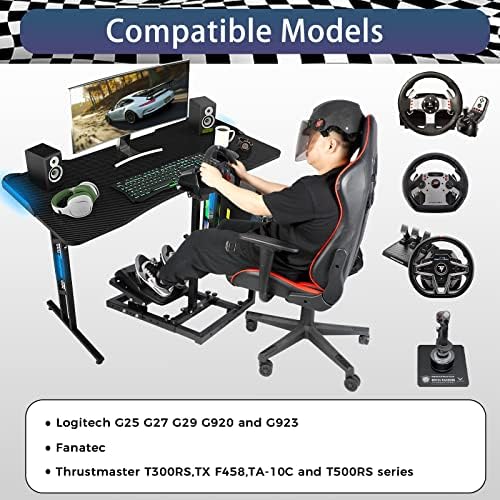 Flight Racing Wheel Stand 40mm Square Tube Fit for Logitech, Thrustmaster,Fanatec G29 G920 G923 T150 T248 T300 X52 X56 Adjustable Wheel,Pedal,Shifter and Handbrake Not Included