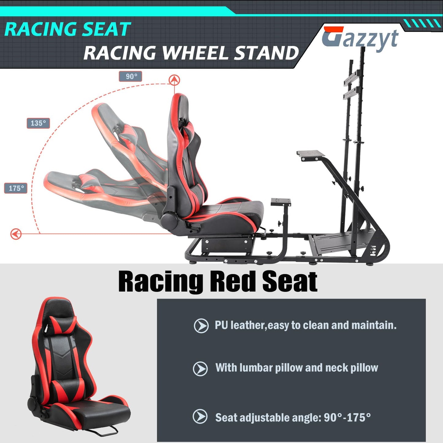 Racing Simulator Cockpit Adjustable Red Racing Seat with Monitor Stand fit for Logitech G27 G29, Thrustmaster, Fanatec, Driving Wheel Stand without TV Wheels Pedals Shifter