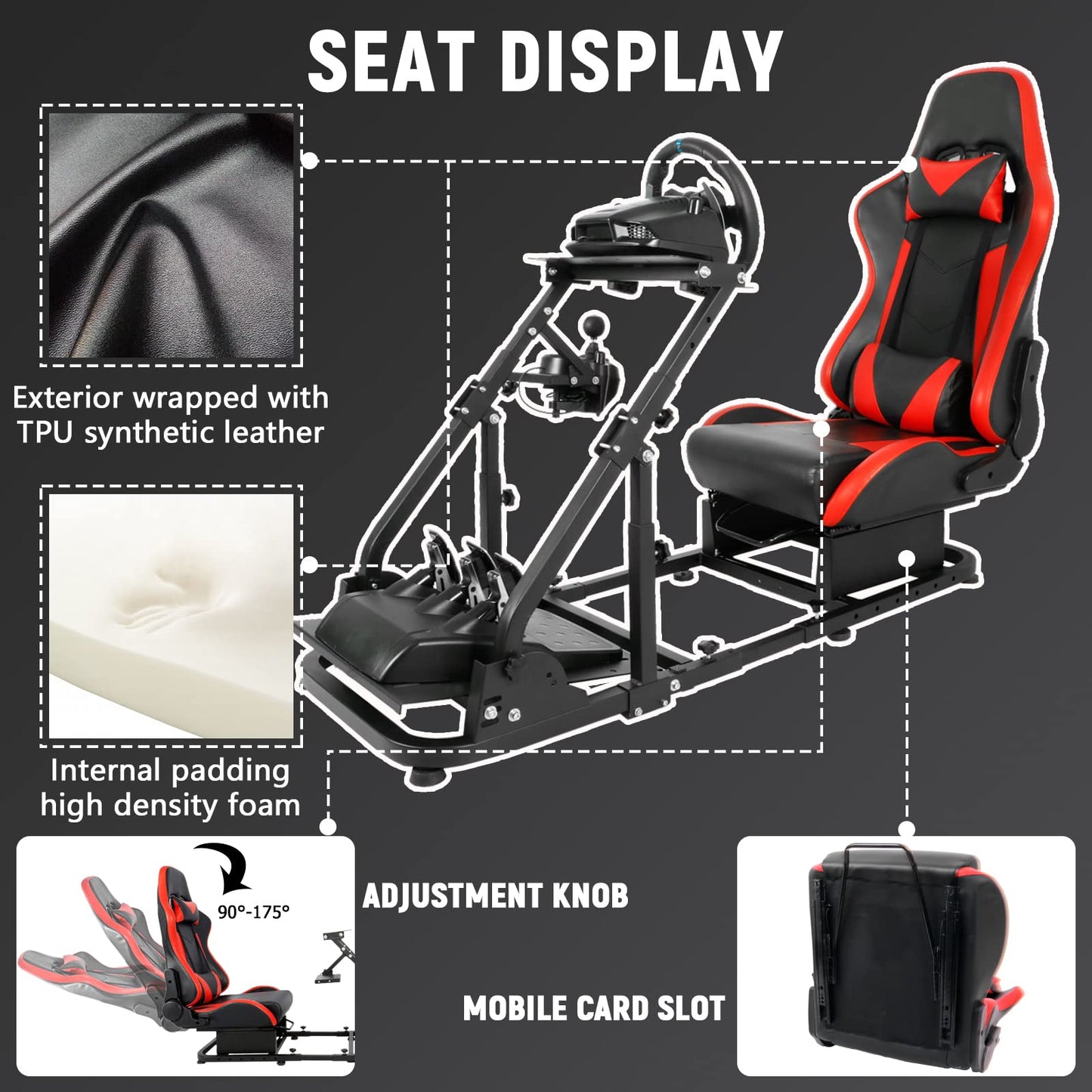 Adjustable Racing Simulator Cockpit Stand with Support Arms with Red Racing Seat Fit for Logitech G29 G920 G923,Steering Wheel Shifter Pedal and Seat Not Included