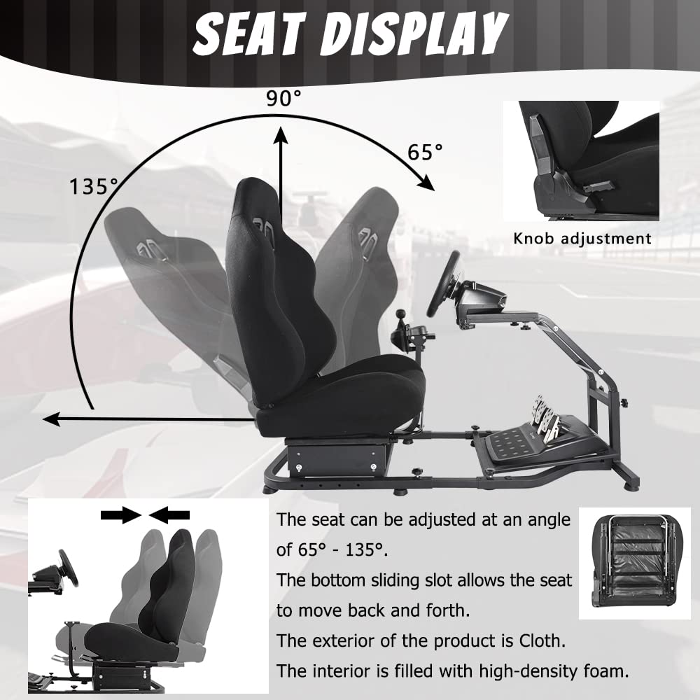 Racing Simulator Cockpit Stand with Black Chair Adjustable Racing Wheel Stand Fits for Logitech/Thrustmaster G27 G29 G920, T300 T300RS T248, without Wheel Pedal and Shifter