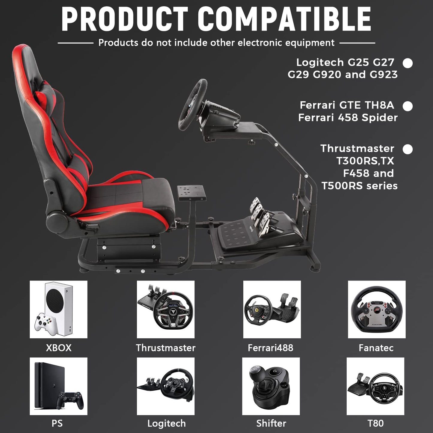 Racing Simulator Cockpit Stand with Red Racing Chair Adjustable Racing Wheel Stand fit for Logitech,Thrustmaster, G27 G29 G920, T300 T248 without Wheel Pedal and Shifter