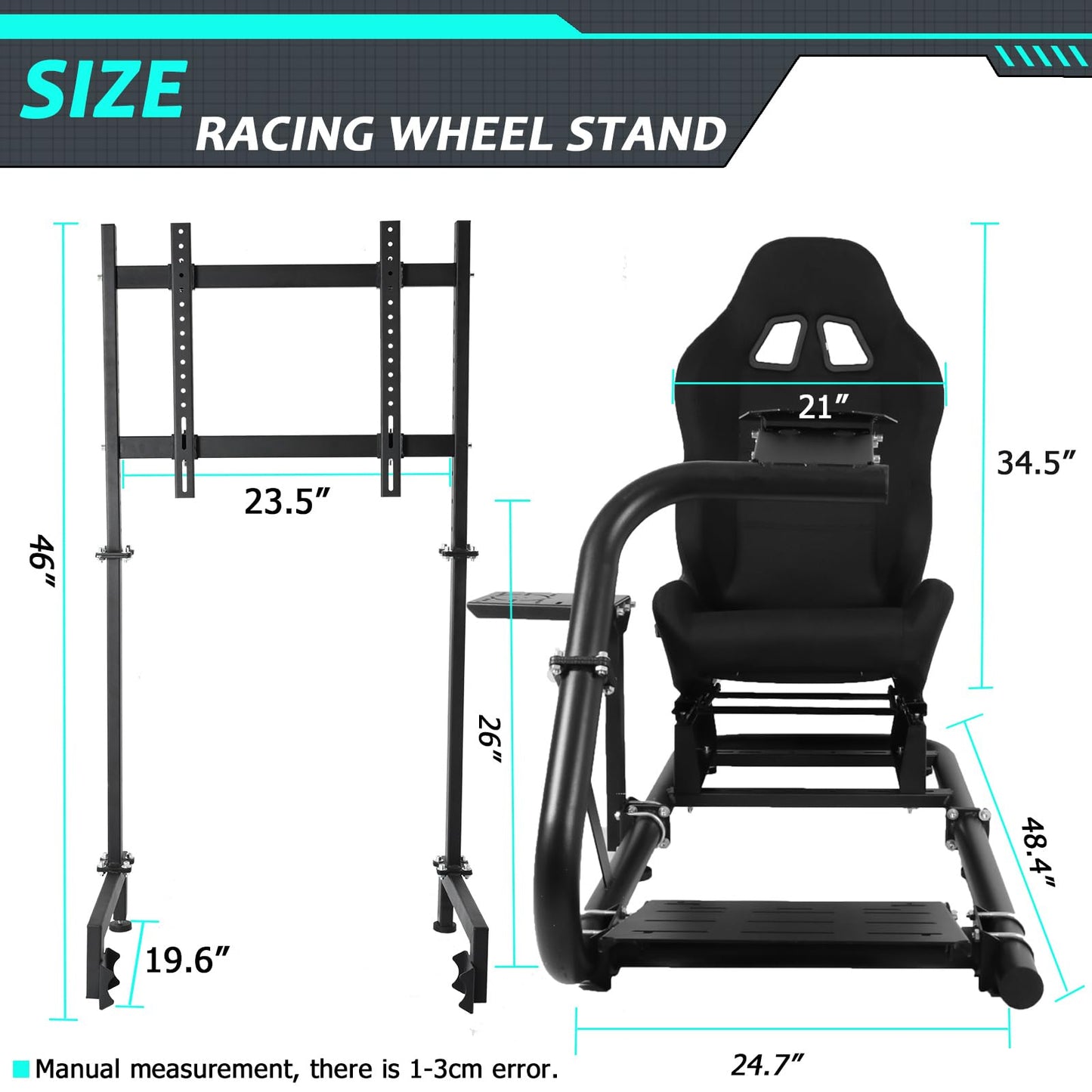 Racing Simulator Cockpit Stand with Monitor Stand Black Seat fit for G29 G27 G920 G923 Thrustmaster Fanatec Racing Wheel Frame TV&Shifter&Wheel&Pedals Not Included