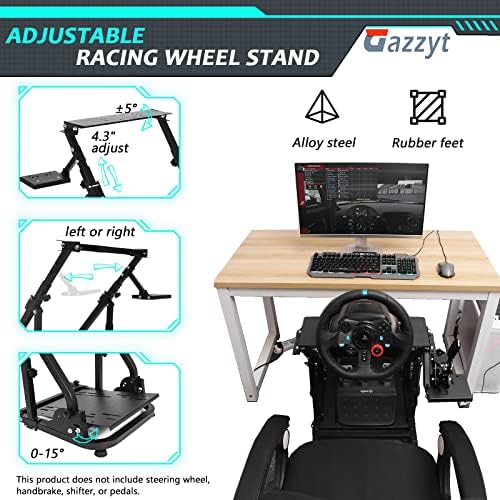 Racing Steering Wheel Stand with Double Reinforced Arm Fit for Logitech,Thrustmaster G29 G920 G923 T300 T300RS Foldable Ajustable Gaming Frame without Wheel Pedal and Shifter