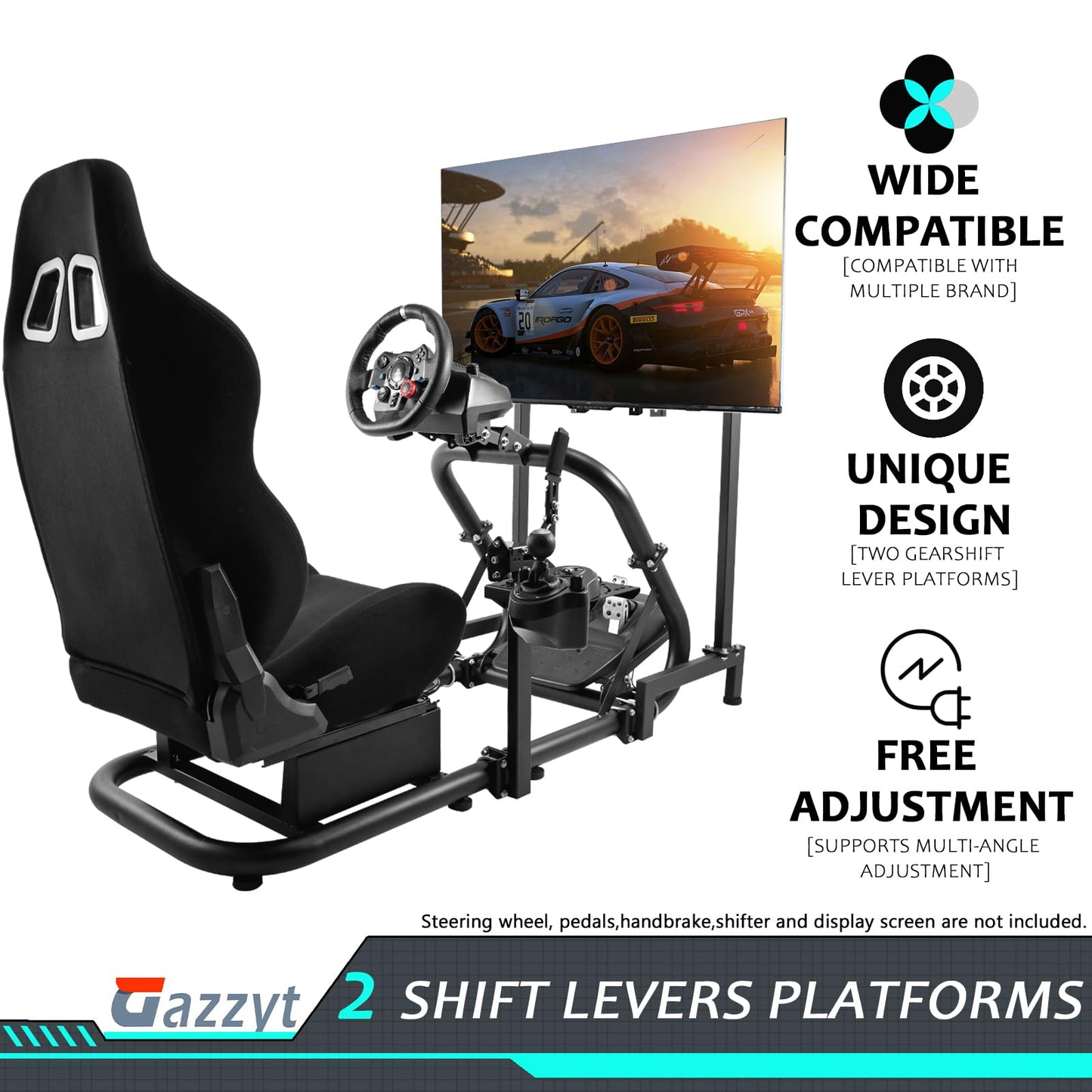 Racing Simulator Cockpit Black Racing Seat Stand with Monitor Mount Compatible with Logitech G27 G29 G920 G923 Thrustmaster Fanatec without TV Shifter Wheel Pedals