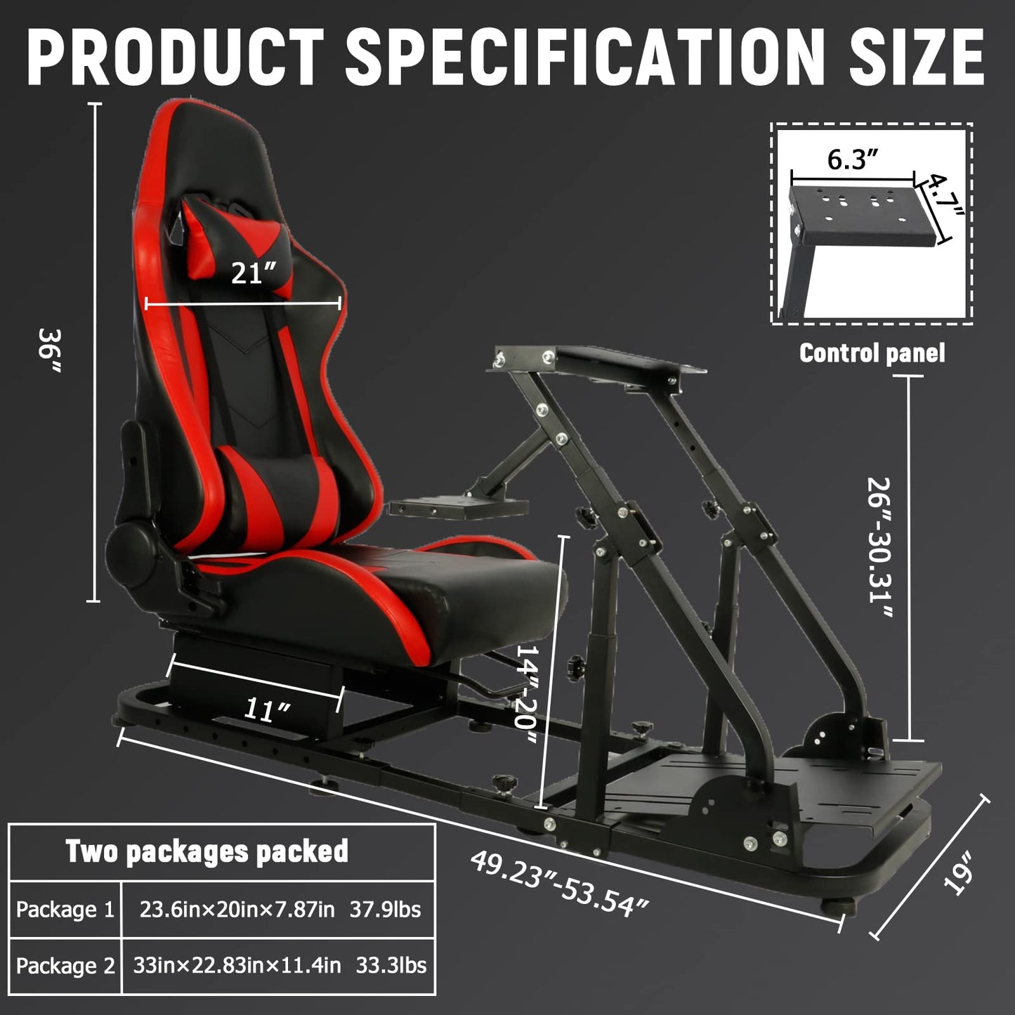 Adjustable Racing Simulator Cockpit Stand with Support Arms with Red Racing Seat Fit for Logitech G29 G920 G923,Steering Wheel Shifter Pedal and Seat Not Included