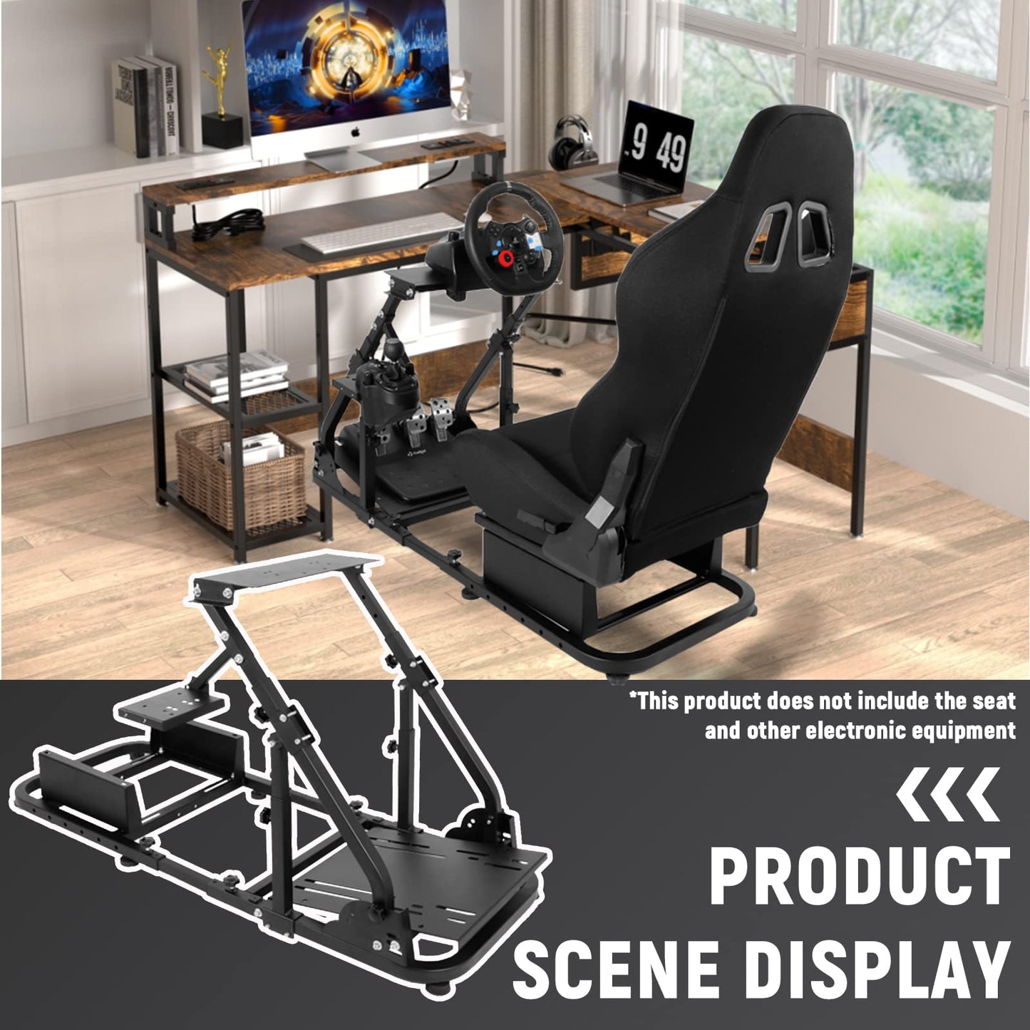 Adjustable Racing Simulator Cockpit Stand with Support Arms fit for Logitech G920 G27 G29 Thrustmaster T300RS T300 T248,Steering Wheel Shifter Pedal and Seat Not Included