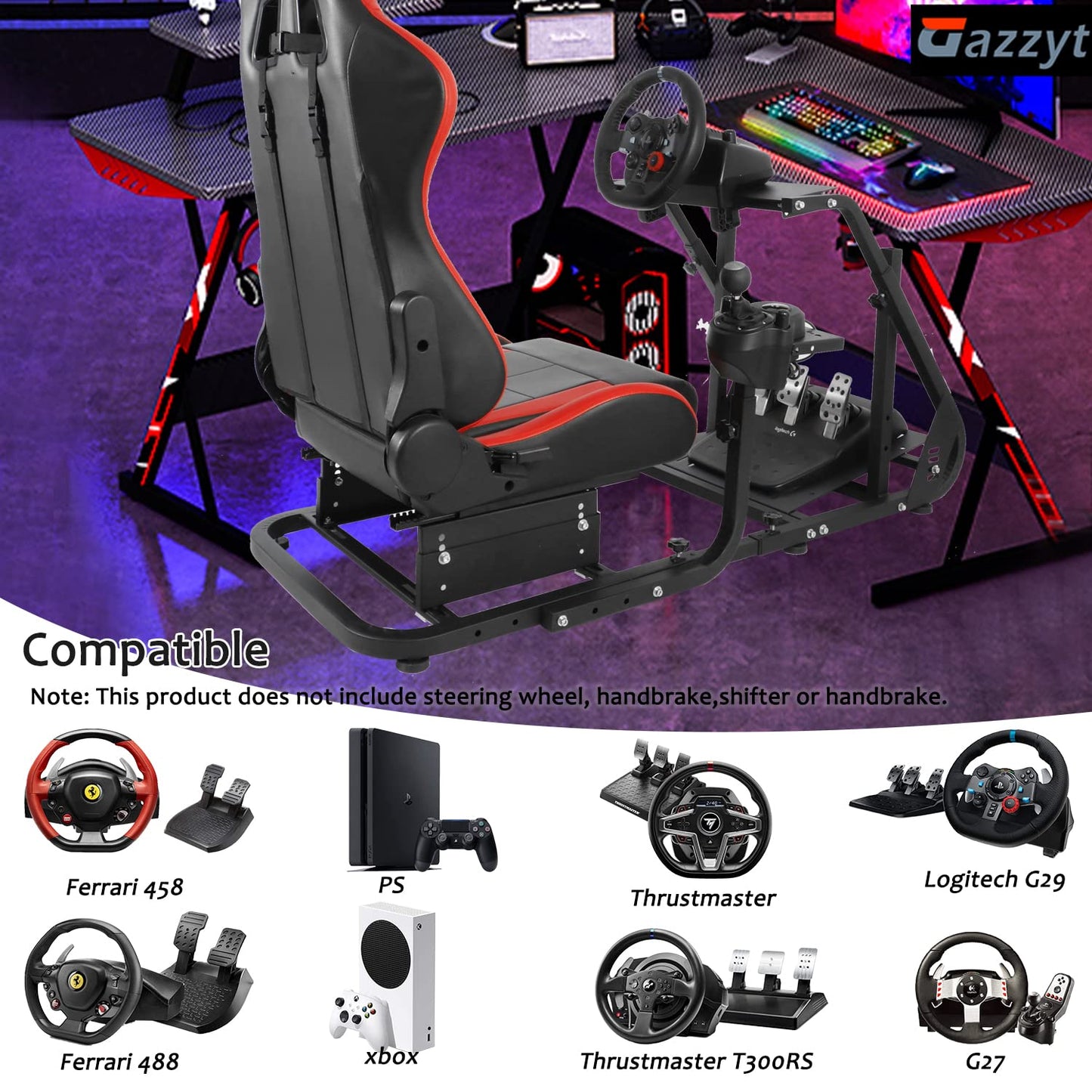 Racing Simulator Cockpit Adjustable Red Racing Seat with Installable Monitor Stand Section Fit for Logitech G29 G920 G923, Thrustmaster, Fanatec, Driving Wheel Stand without Wheel Pedal Shifter