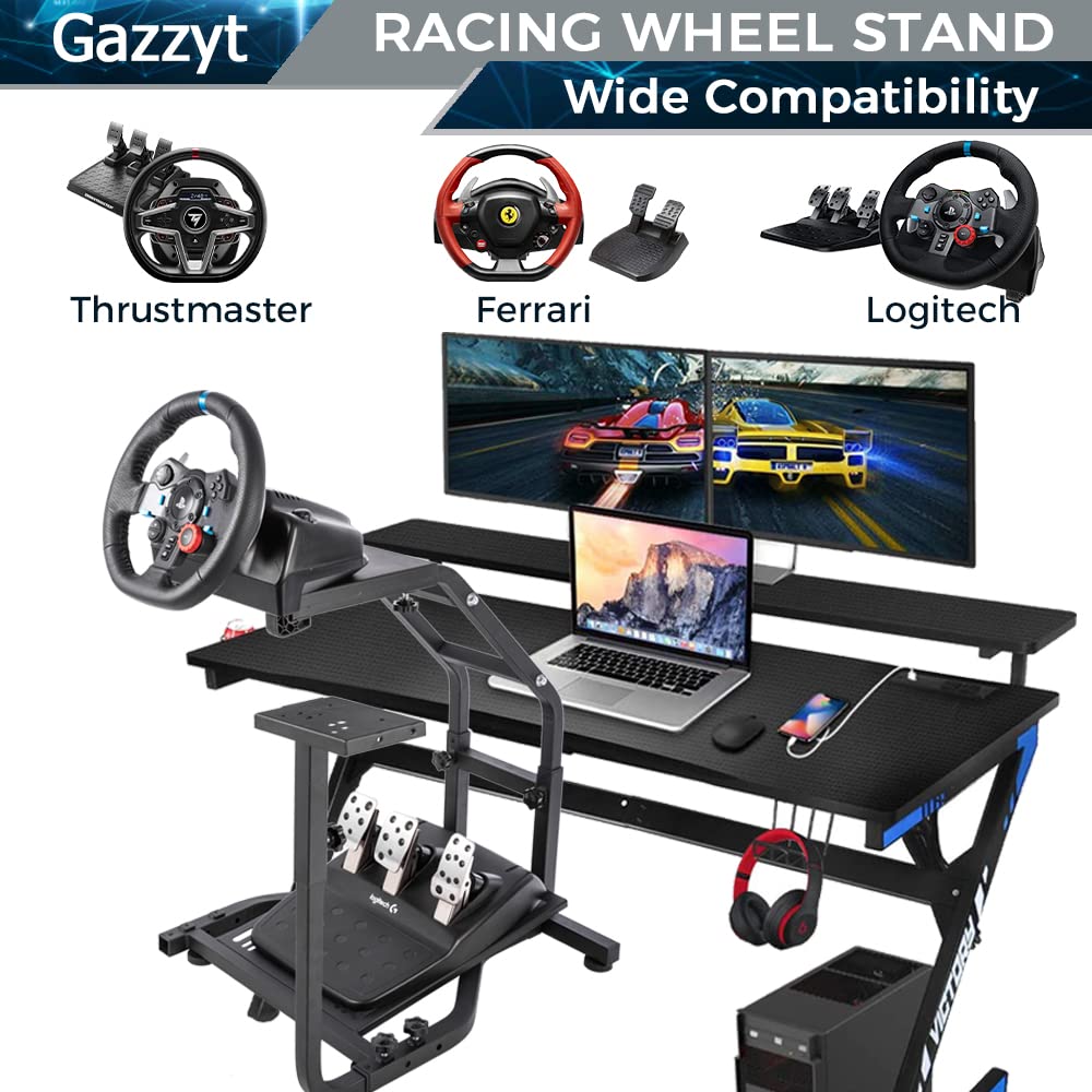 Racing Simulator Cockpit Large Footprint fit for Logitech,Thrustmaster G25 G27 G29 T128X T248 Adjustable Steering Wheel Stand Gaming Steering Wheel Bracket Wheel Shifter,Pedals Not Inclued