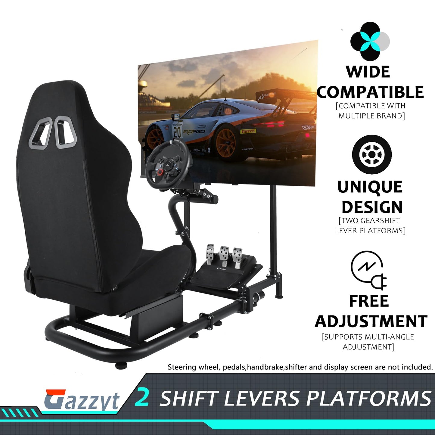 Racing Simulator Cockpit Stand with Monitor Stand Black Seat fit for G29 G27 G920 G923 Thrustmaster Fanatec Racing Wheel Frame TV&Shifter&Wheel&Pedals Not Included